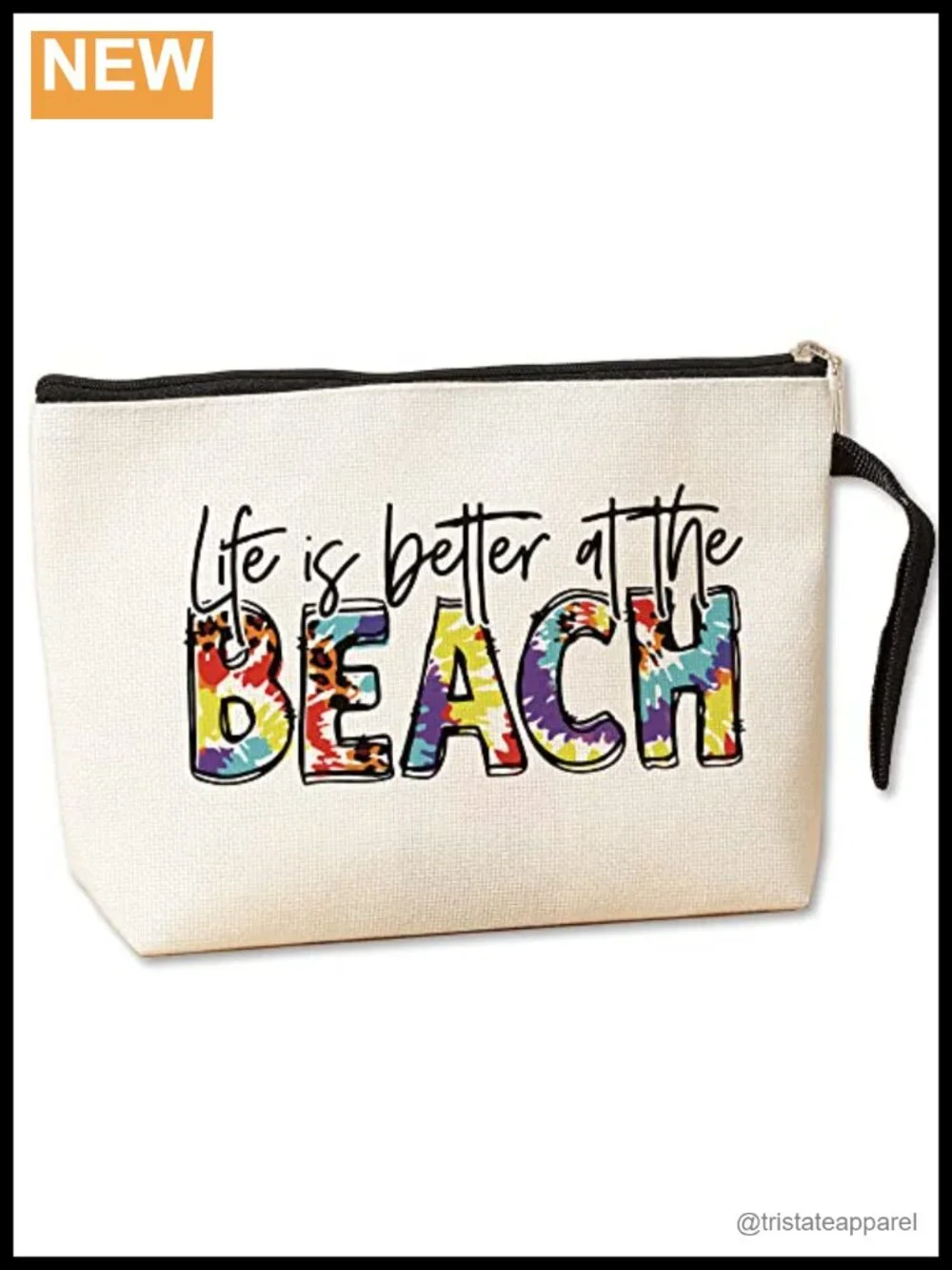 Durable Polyester Zippered Makeup Bag with Beach Print Travel Cosmetic Case